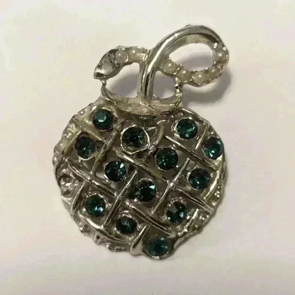 unbranded Jewelry - Gold Tone Green Rhinestone Apple Brooch